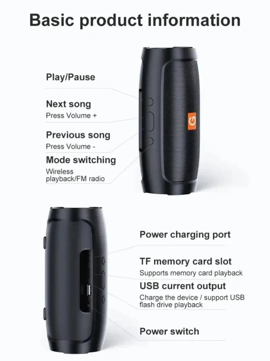 Altavoz Bluetooth Dushoo con transmisión de voz FM, subwoofer portátil, altavoz inalámbrico, altavoz dual estéreo para exteriores, reproducción TFUSB