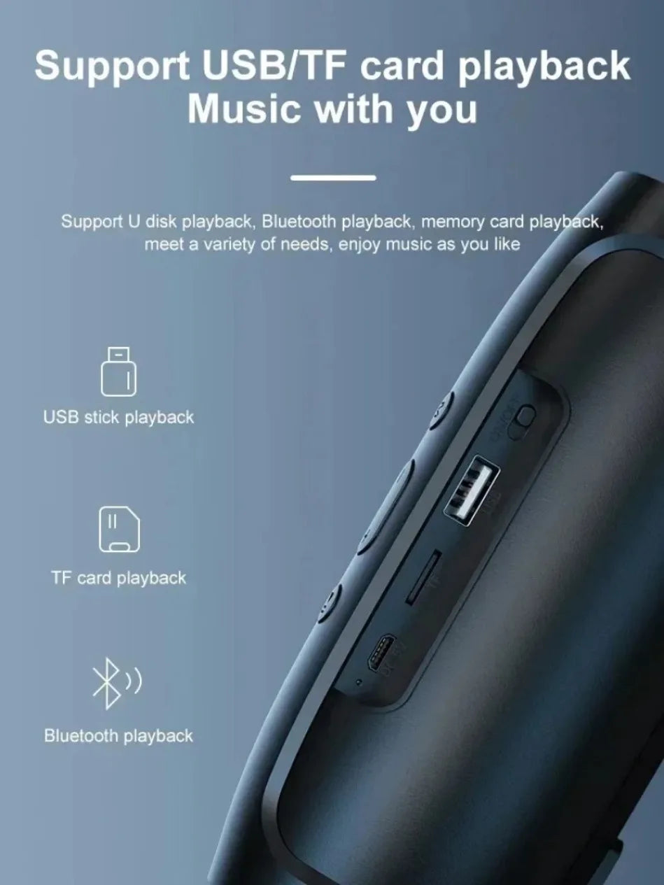 Altavoz Bluetooth Dushoo con transmisión de voz FM, subwoofer portátil, altavoz inalámbrico, altavoz dual estéreo para exteriores, reproducción TFUSB
