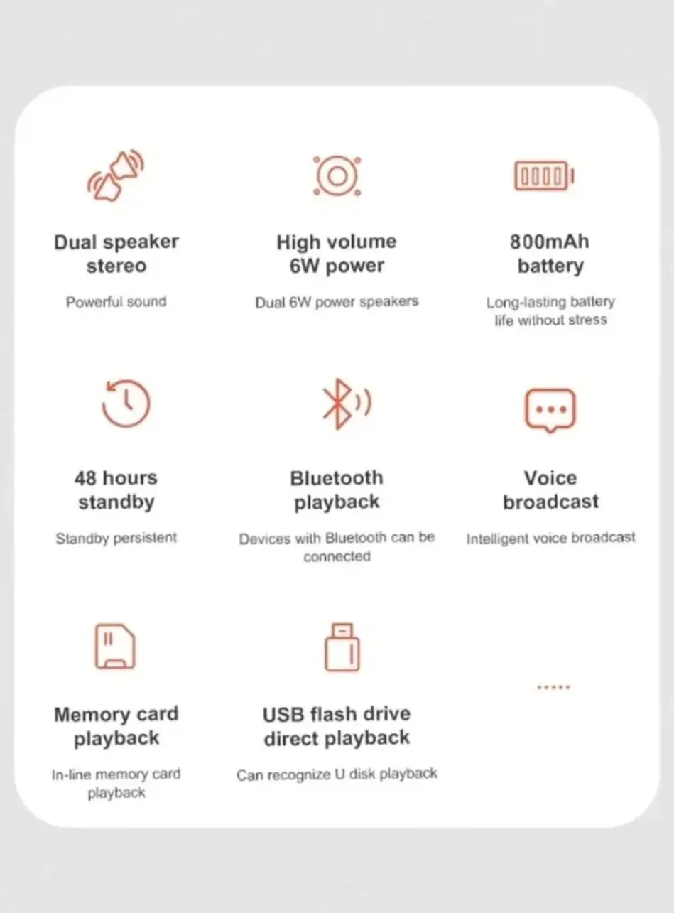 Altavoz Bluetooth Dushoo con transmisión de voz FM, subwoofer portátil, altavoz inalámbrico, altavoz dual estéreo para exteriores, reproducción TFUSB