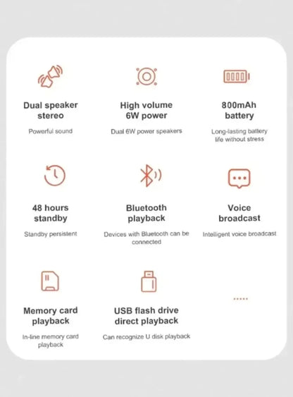 Altavoz Bluetooth Dushoo con transmisión de voz FM, subwoofer portátil, altavoz inalámbrico, altavoz dual estéreo para exteriores, reproducción TFUSB