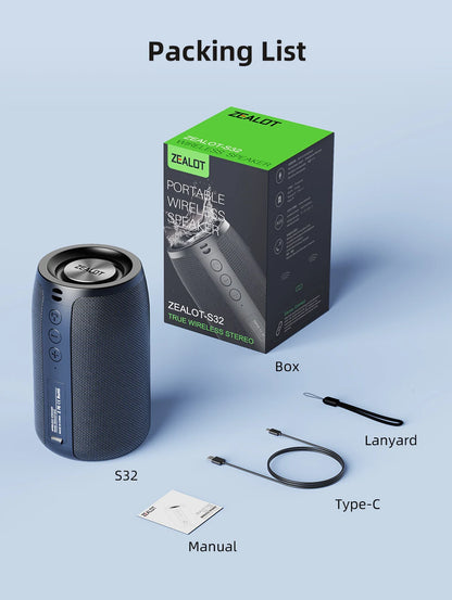 ZEALOT-S32 Mini altavoz portátil Bluetooth HIFI Subwoofer Altavoz inalámbrico con columna de radio FM Compatible con TF, TWS, USB