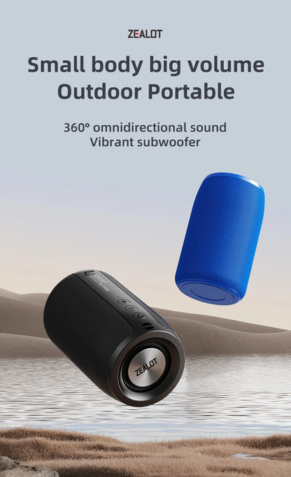 ZEALOT-S32 Mini altavoz portátil Bluetooth HIFI Subwoofer Altavoz inalámbrico con columna de radio FM Compatible con TF, TWS, USB