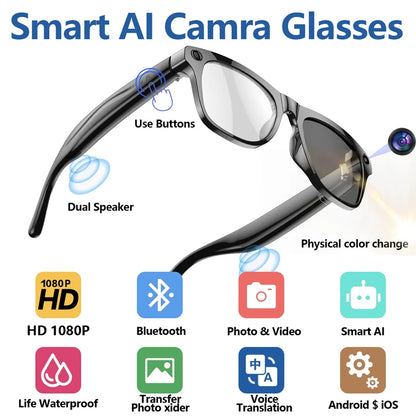 Gafas fotocromáticas inteligentes 4K con IA, cámara multifunción, Bluetooth, llamadas, asistente de voz, reproductor de música, traductor, gafas para Xiaomi