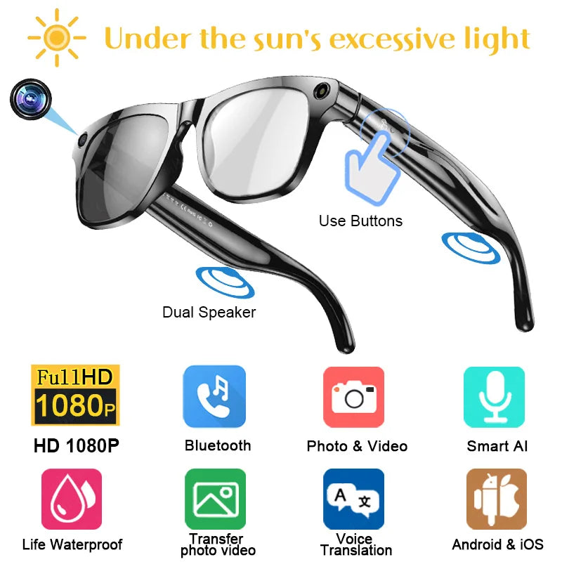 Gafas fotocromáticas inteligentes 4K con IA, cámara multifunción, Bluetooth, llamadas, asistente de voz, reproductor de música, traductor, gafas para Xiaomi