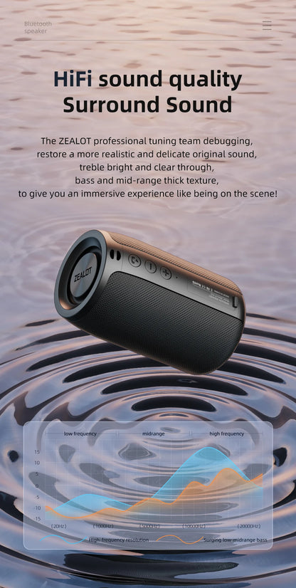 ZEALOT-S32 Mini altavoz portátil Bluetooth HIFI Subwoofer Altavoz inalámbrico con columna de radio FM Compatible con TF, TWS, USB